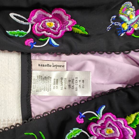 Nanette Lepore Embroidered Black One Piece Swimsuit Size 12 Tassel Detail NEW - Picture 4 of 5